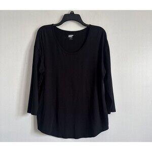 Lands End Black 3/4 Sleeve Scoop Neck 3/4 Sleeve Stretch Top Size Large